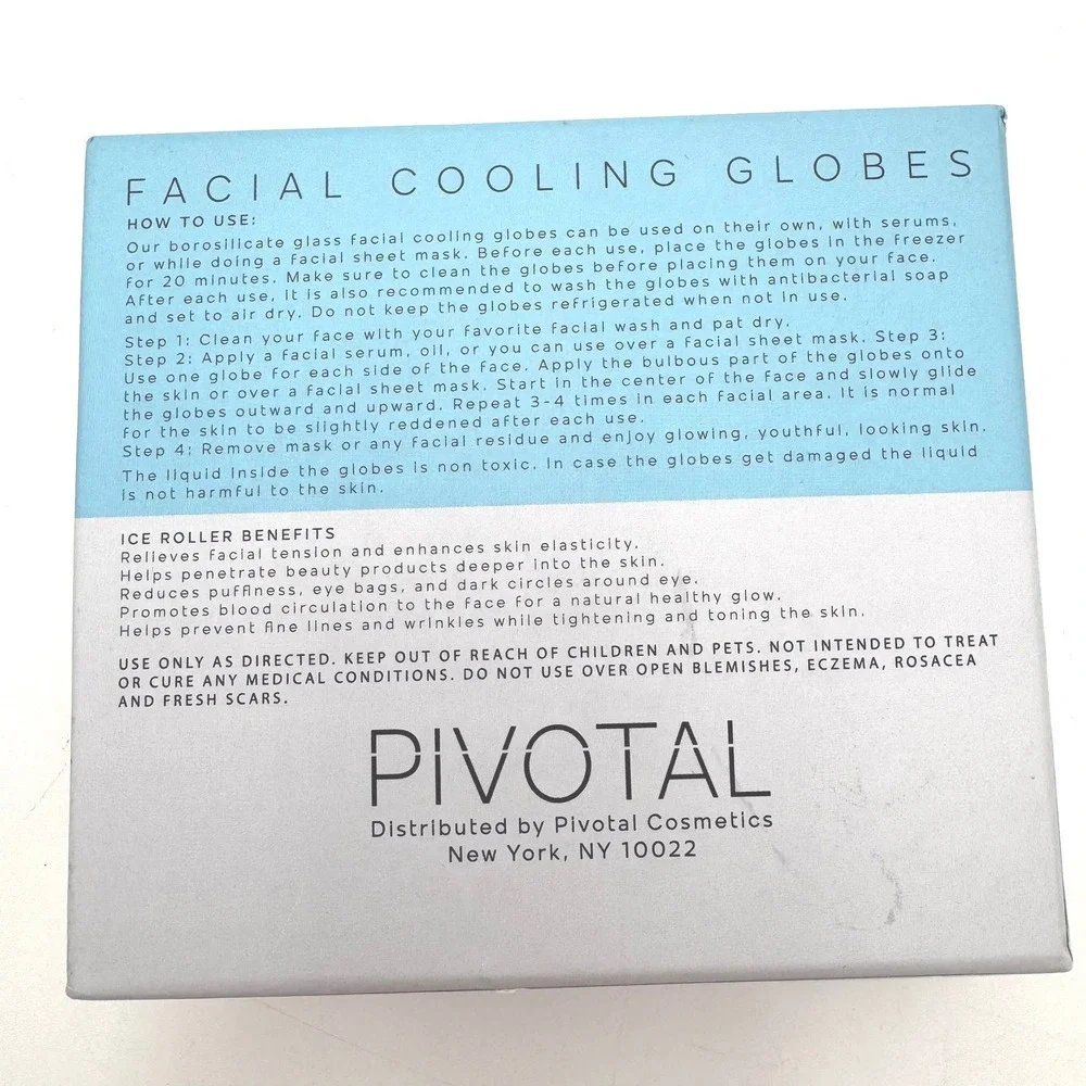 NEW Pivotal Facial Cooling Globes Borosilicate Glass Ice Roller Set Blue